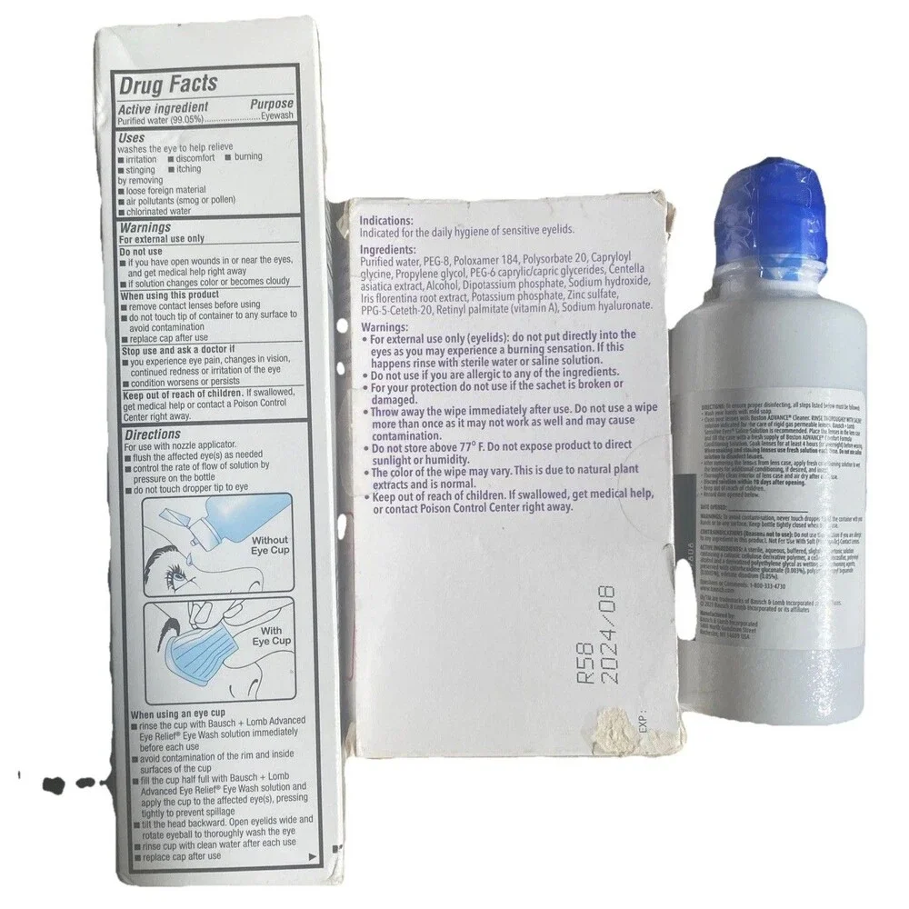 Bausch Lomb Advanced Eye Relief Wash 4 oz IVIZIA Micellar Eye Cleansing Wipes